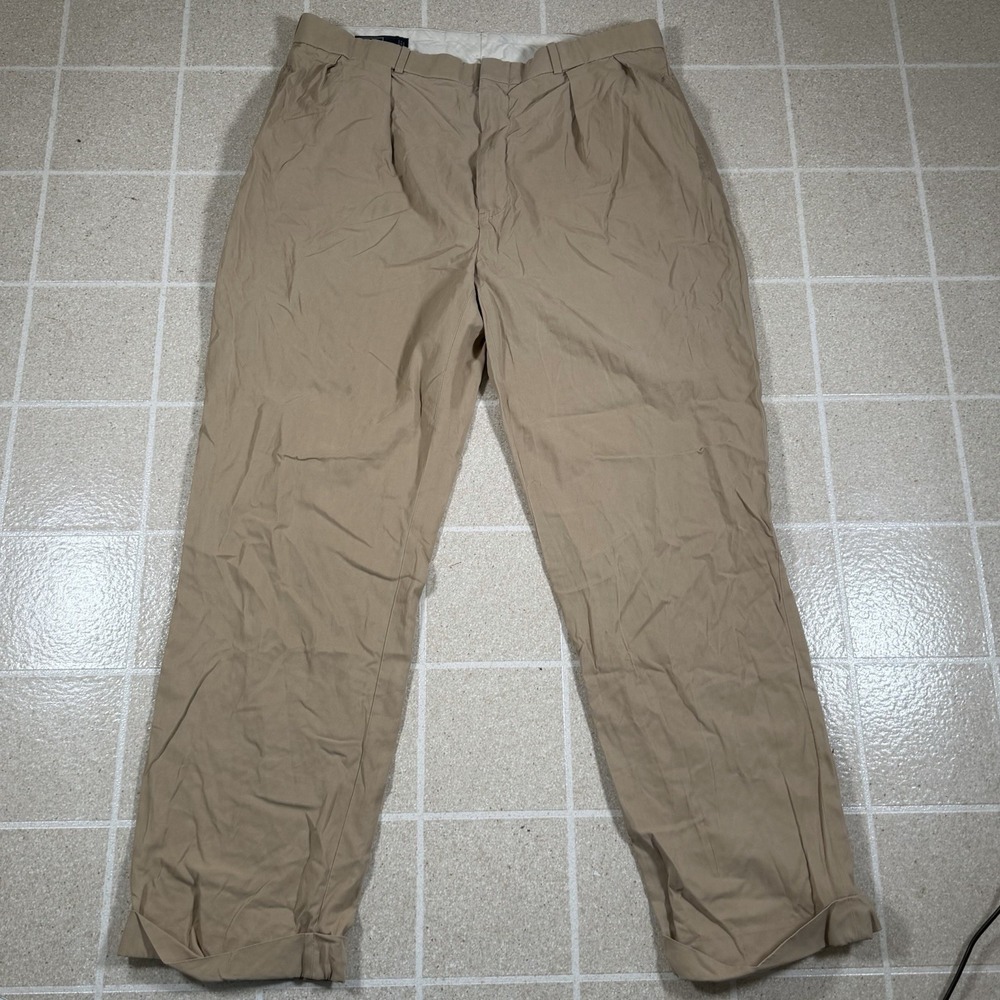 VTG Polo Ralph Lauren Pants 36x32  Silk Blend Pleated Cuffed Trouser Baggy